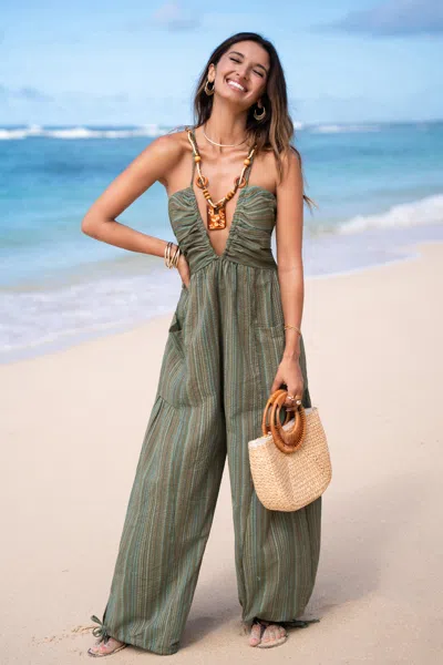 Cupshe Forest Glow Striped Jumpsuit In Green