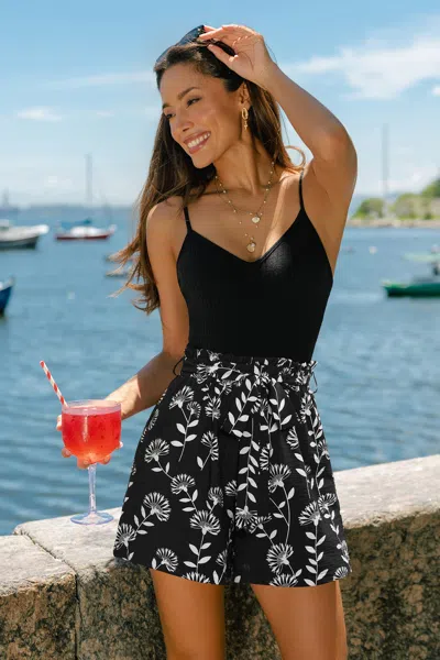 Cupshe Friday Night Out Tropical Romper In Black