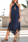 Cupshe Fringe Breeze Blue Midi Dress In Blue