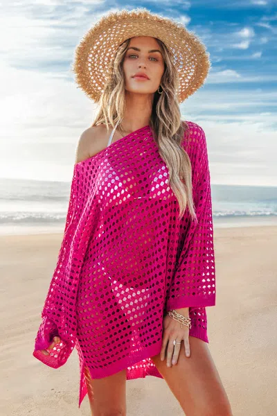 Cupshe Fuchsia Long Sleeve Cover-up Top In Pink