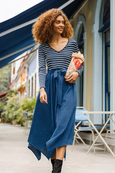 Cupshe Full Life Striped Midi Dress In Blue