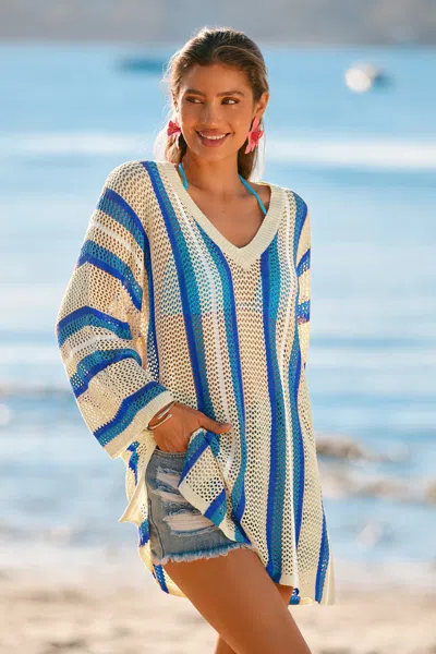 Cupshe Funhouse Striped Cover-up Mini Dress In Blue
