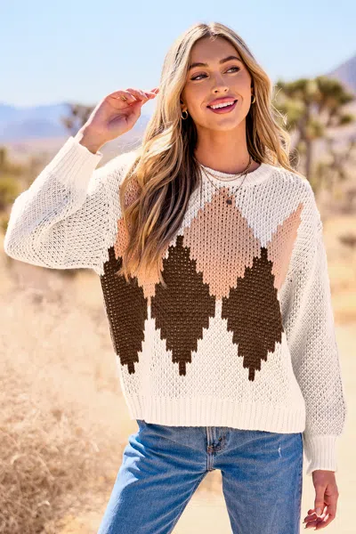 Cupshe Geo Round Neck Long Sleeve Knit Sweater In Gold