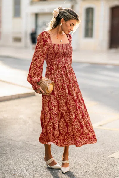 Cupshe Gilded Lily Paisley Midi Dress In Red