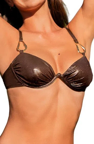 Cupshe Glittery Underwire Bikini Top In Brown