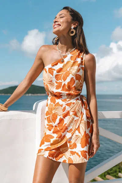 Cupshe Golden Hibiscus Floral Mini Dress In Orange