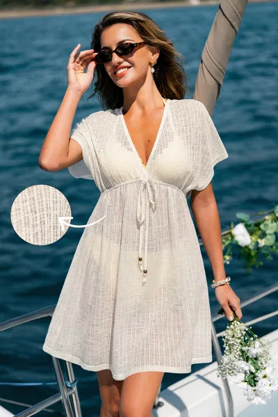 Cupshe Golden Hour Swim Beige Cover-up Mini Dress In White