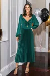Cupshe Green Satin Sweetheart Puff Sleeve Midi Dress