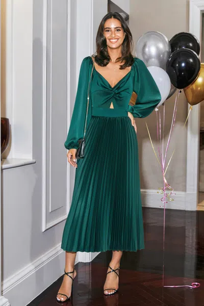 Cupshe Green Satin Sweetheart Puff Sleeve Midi Dress