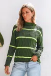 Cupshe Green Striped Cable Knit Mockneck Sweater Top In Green