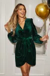 Cupshe Green Velvet Long Sleeve Wrap Mini Dress In Green