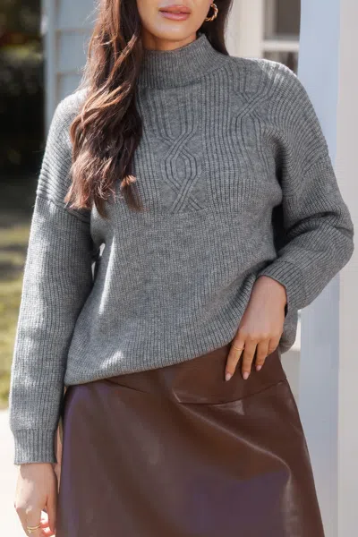 Cupshe Grey Cable Knit Long Sleeve Turtleneck Sweater In Gray