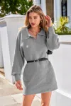 Cupshe Grey Collared Dolman Sleeve Mini Sweater Dress In Gray