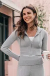 Cupshe Grey Cropped Front Zip Knit Hoodie In Gray