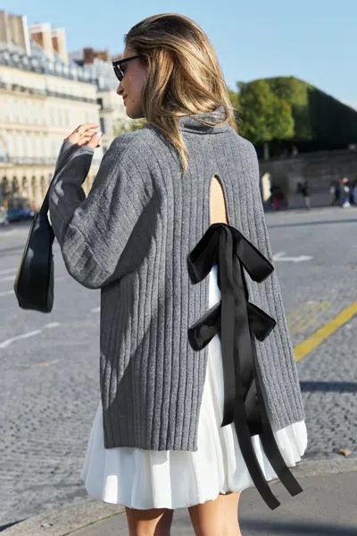 Cupshe Grey Ribbed Knit Long Sleeve Turtleneck Sweater In Gray