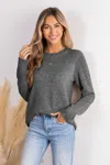 Cupshe Grey Ribbed Knit Round Neck Long Sleeve Sweater In Gray