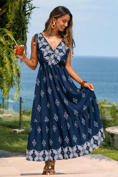 Cupshe Grounding Exercise Geo Maxi Dress In Blue