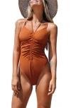 CUPSHE HALTER RUCHED ONE-PIECE SWIMSUIT