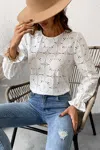 Cupshe Happy Weekend Embroidered Floral Eyelet Long Sleeve Blouse In White