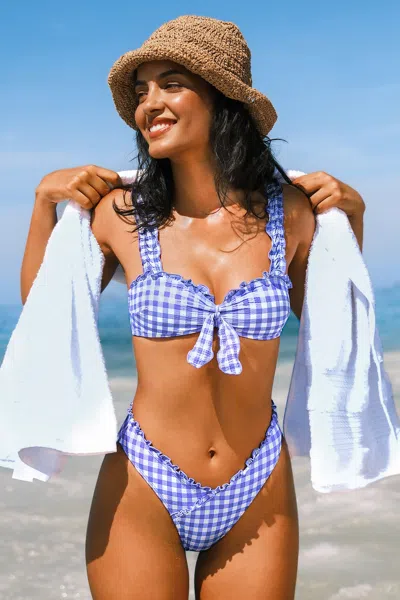Cupshe Head In The Clouds Gingham Bikini Set In Blue