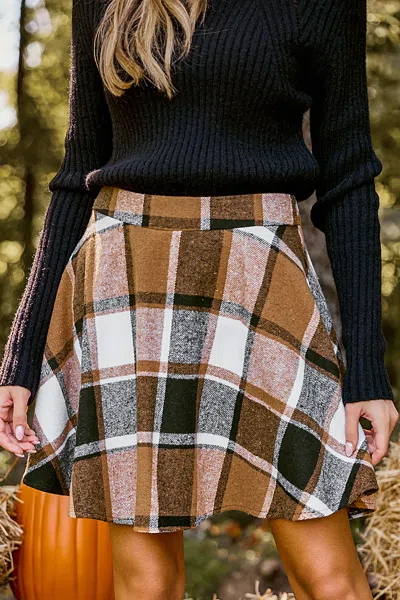 Cupshe Hey Girl Plaid Mini Skirt In Brown