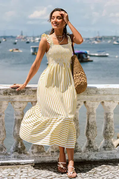 Cupshe Honey Sun Striped Maxi Dress In Yellow
