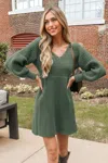Cupshe Honeycomb Knit V-neck Mini Sweater Dress In Green