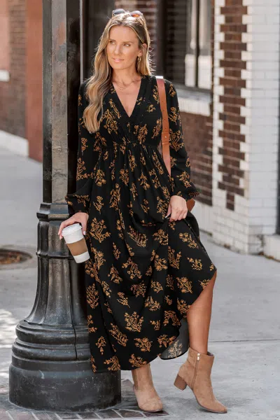 Cupshe In Good Nature Floral Maxi Dress In Black