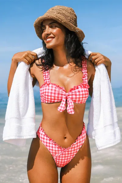 Cupshe In Good Spirit Gingham Bikini Set In Pink