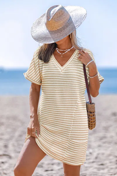 Cupshe In Season Striped Cover-up Mini Dress In White