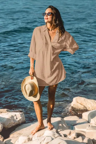 Cupshe Inner Glow Khaki Cover-up Mini Dress In Brown