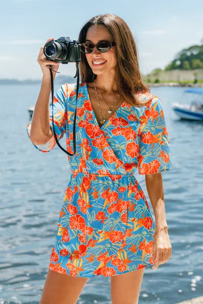 Cupshe Island Culture Floral Romper In Blue