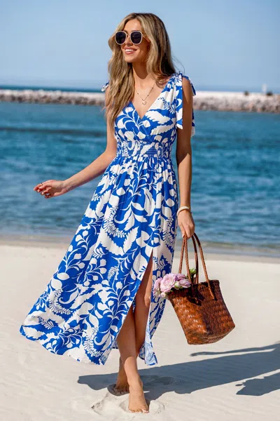 Cupshe Island Retreat Tropical Maxi Dress In Blue