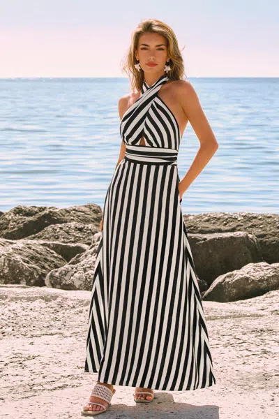 Cupshe It's Showtime Striped Maxi Dress In Black
