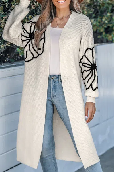 Cupshe Ivory Floral Long Sleeve Duster In White