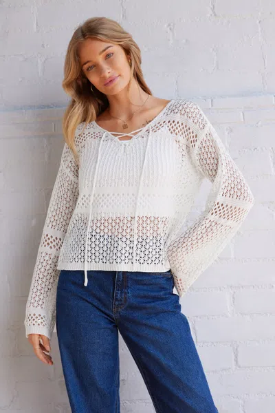 Cupshe Ivory Lace-up V-neck Sweater Top In White
