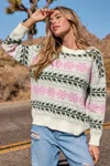 Cupshe Ivory Snowflake Round Neck Long Sleeve Sweater In Multi