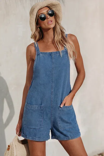 Cupshe Keep Winning Denim Romper In Blue