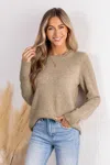 Cupshe Khaki Round Neck Long Sleeve Knit Sweater In Gray
