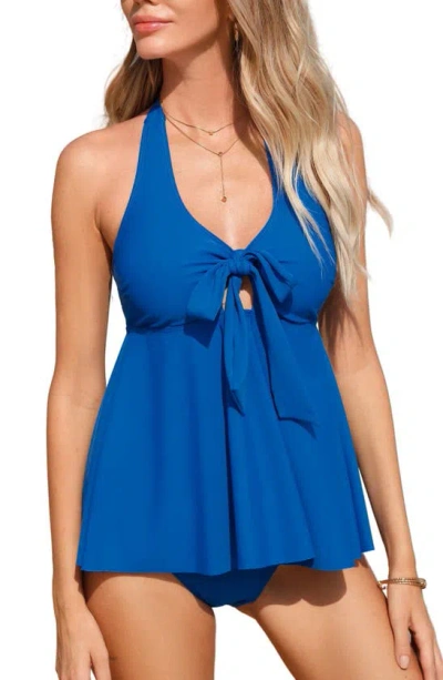 Cupshe Knot Front Two-piece Tankini Swimsuit In Royal Blue