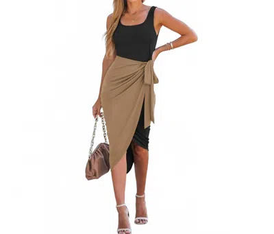 Cupshe Knotted Wrap Sunny Day Resort Dress In Black And Tan