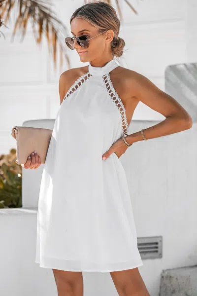 Cupshe Lace Halter Mini Dress In White