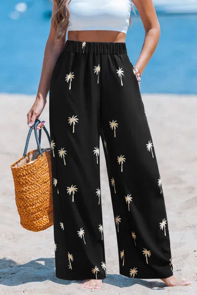 Cupshe Late Night Call Tropical Pants In Black