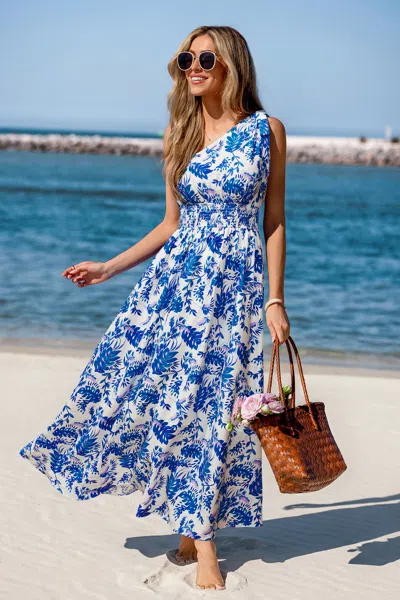 Cupshe Late Tide Tropical Maxi Dress In Blue