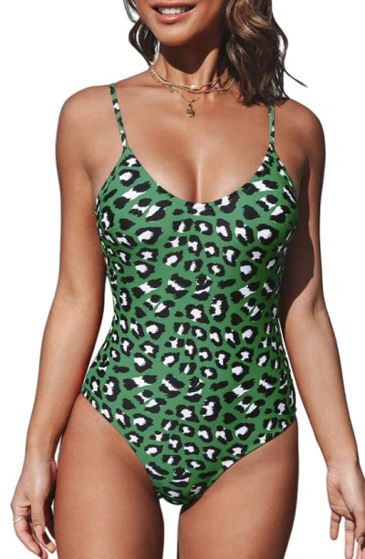 Cupshe Leopard Crisscross Back One-piece Swimsuit In Green