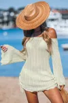 Cupshe Light Yellow Off-shoulder Bell Sleeve Cover-up Mini Dress In Neutral