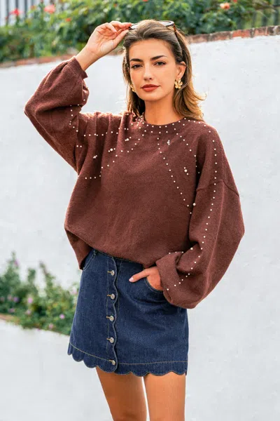 Cupshe Lustrous Edge Brown Sweater