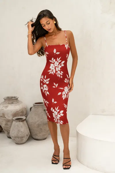 Cupshe Malibu Shore Floral Midi Dress In Red