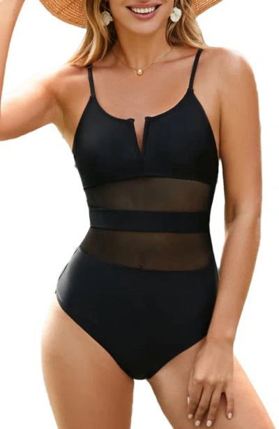 Cupshe Mesh V Wire Back Tie One-piece Swimsuit In Black
