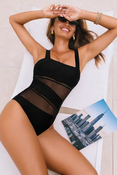 Cupshe Mesh Well Black One-piece Swimsuit